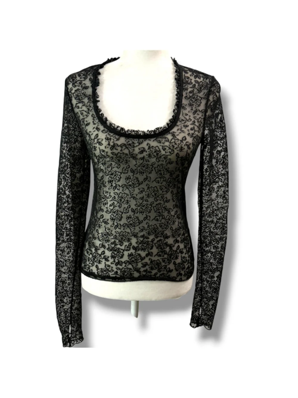 Free People Turning Heads Lacy Top XS Black Floral Lace Sheer Mesh NWT